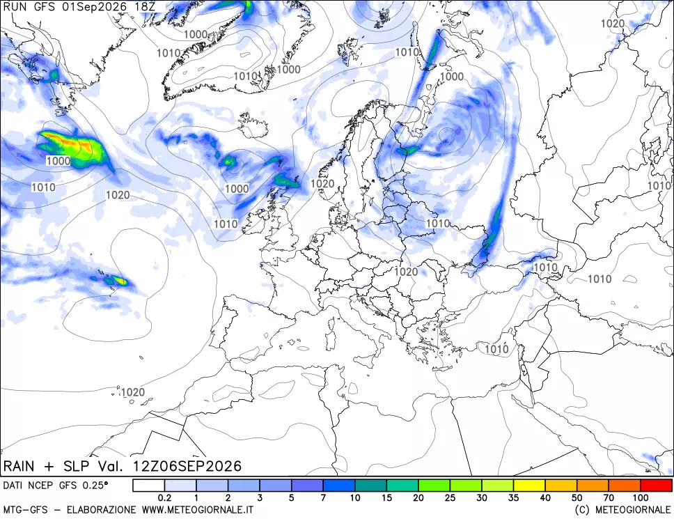 mappa Precipitazioni e pressione SLM