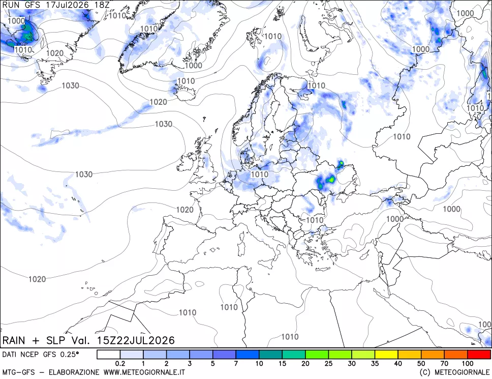 mappa Precipitazioni e pressione SLM