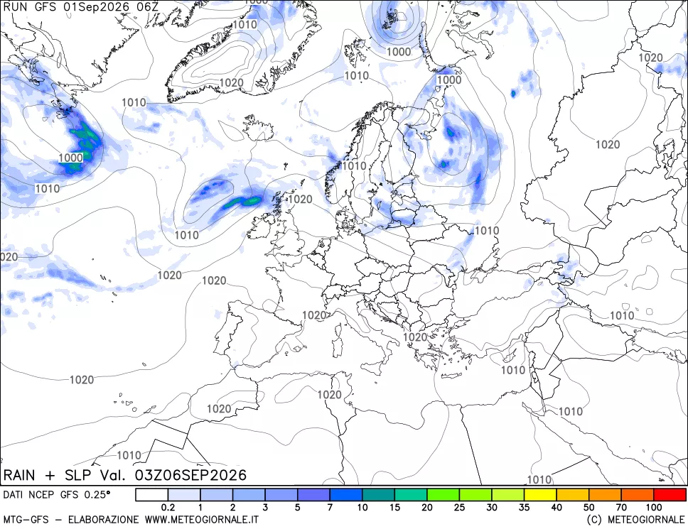 mappa Precipitazioni e pressione SLM
