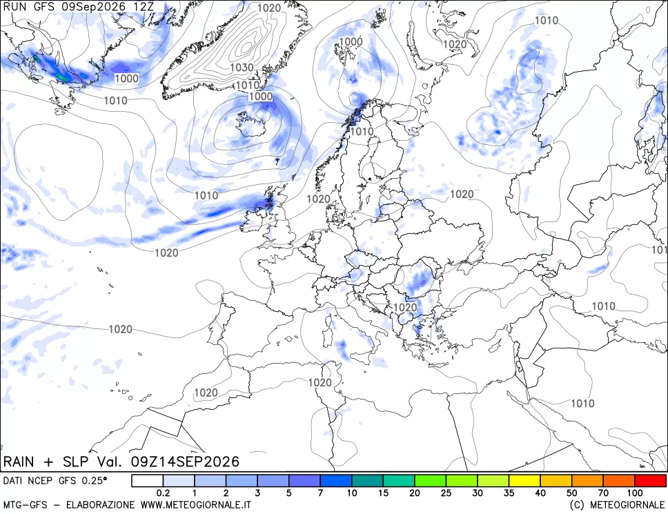 mappa Precipitazioni e pressione SLM