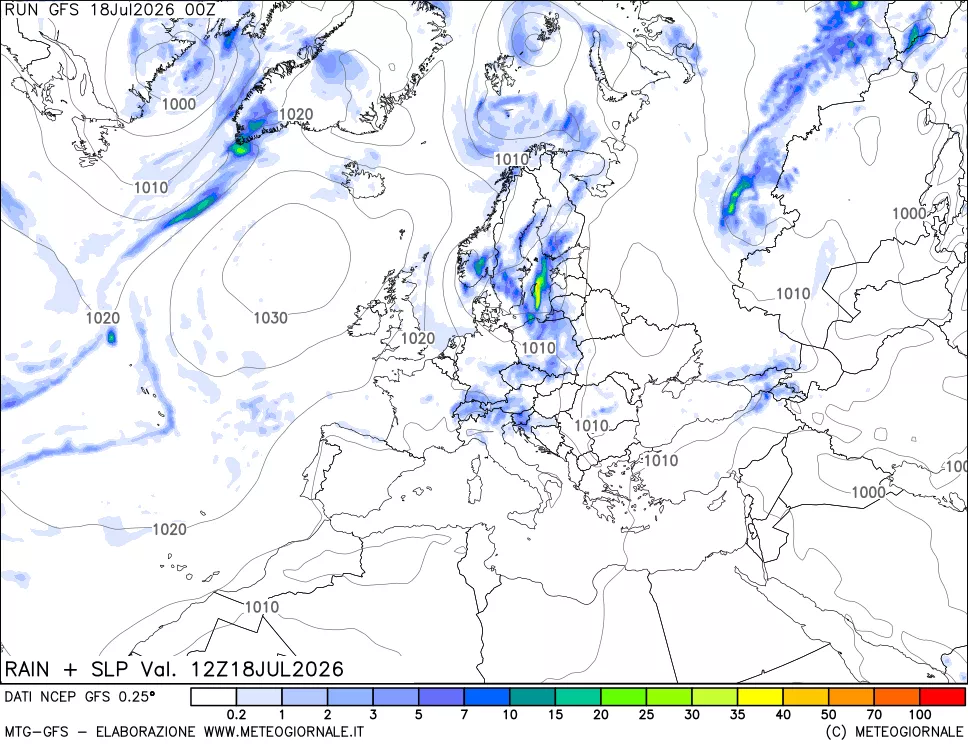 mappa Precipitazioni e pressione SLM