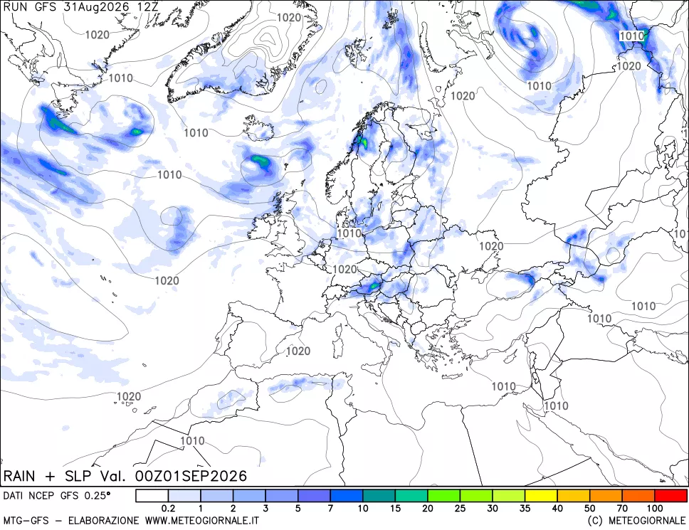 mappa Precipitazioni e pressione SLM