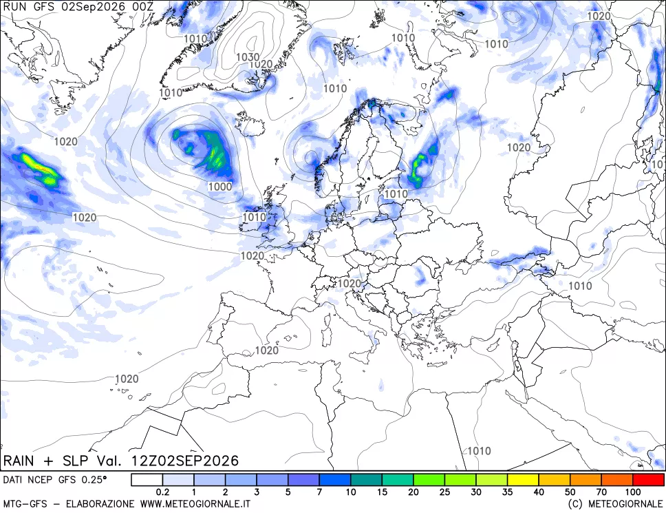 mappa Precipitazioni e pressione SLM