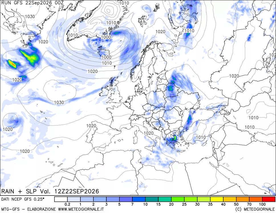 mappa Precipitazioni e pressione SLM