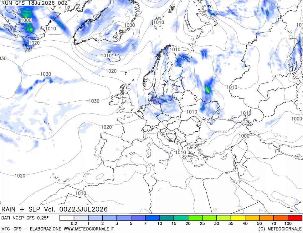mappa Precipitazioni e pressione SLM