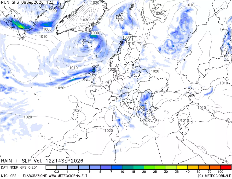 mappa Precipitazioni e pressione SLM