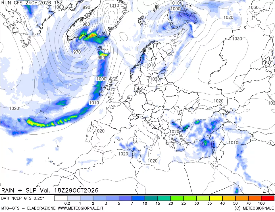 mappa Precipitazioni e pressione SLM