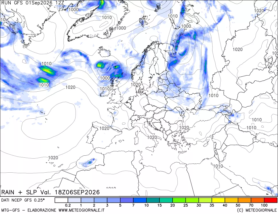 mappa Precipitazioni e pressione SLM