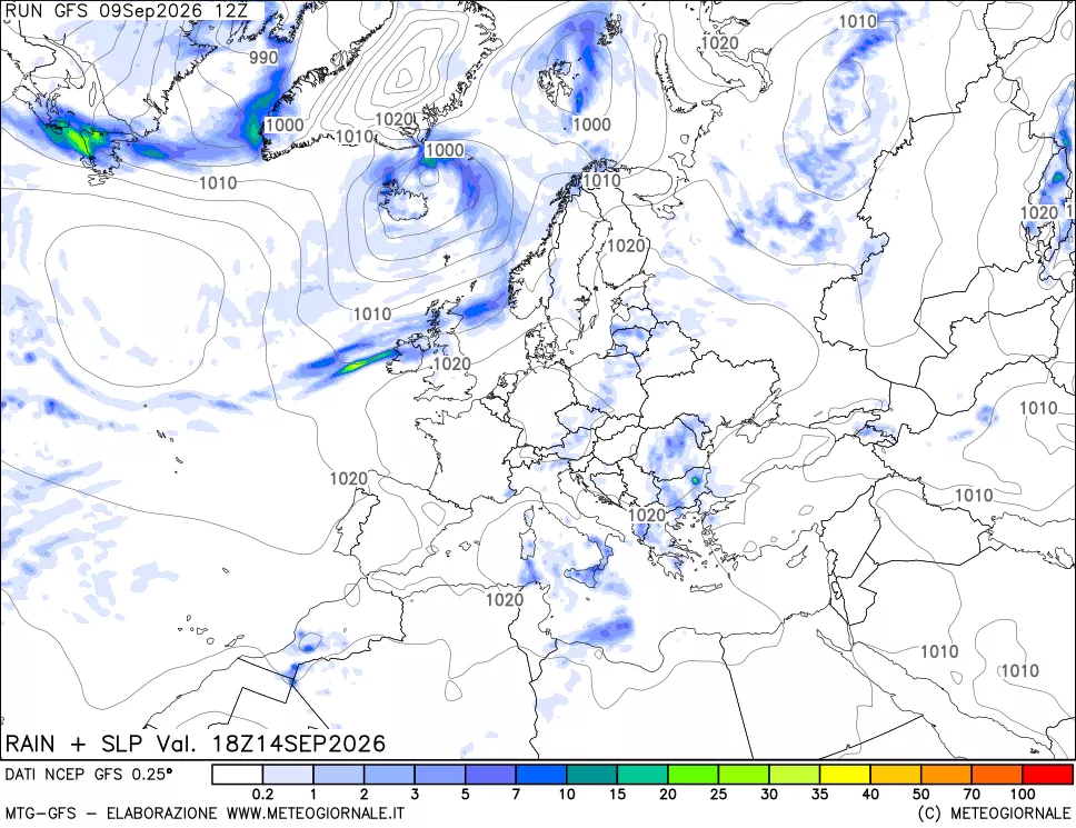 mappa Precipitazioni e pressione SLM