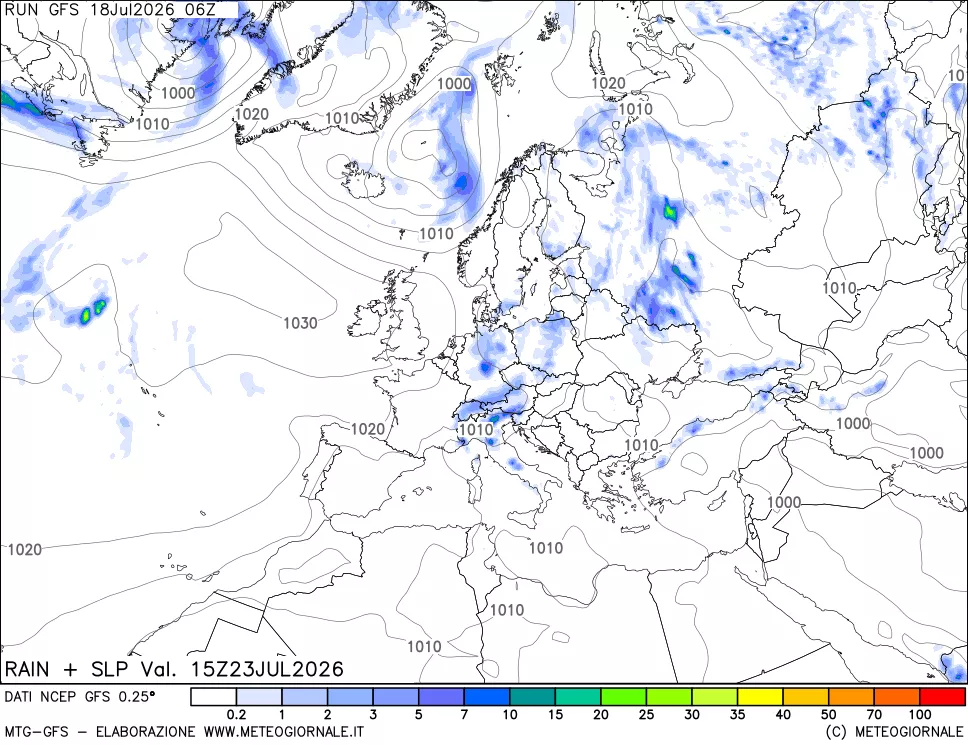 mappa Precipitazioni e pressione SLM