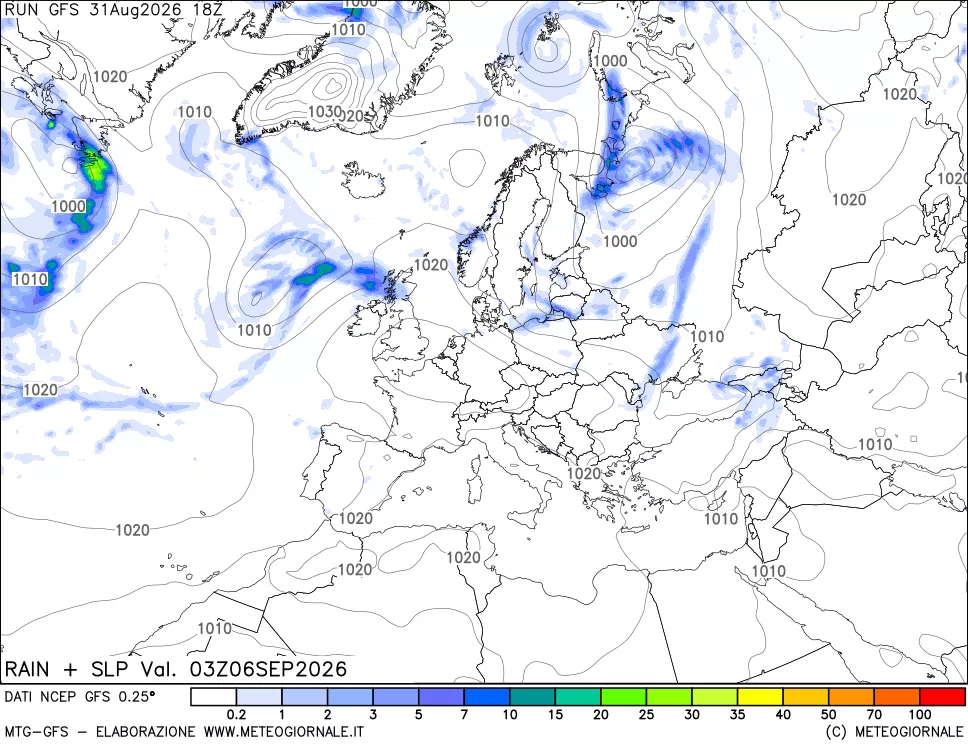 mappa Precipitazioni e pressione SLM