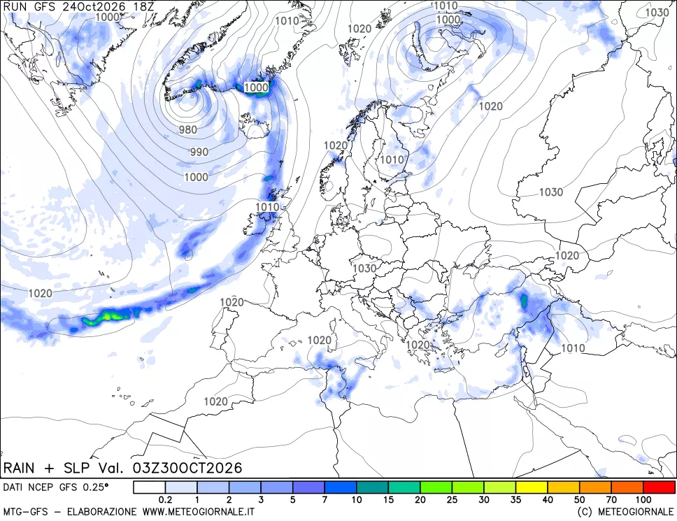 mappa Precipitazioni e pressione SLM