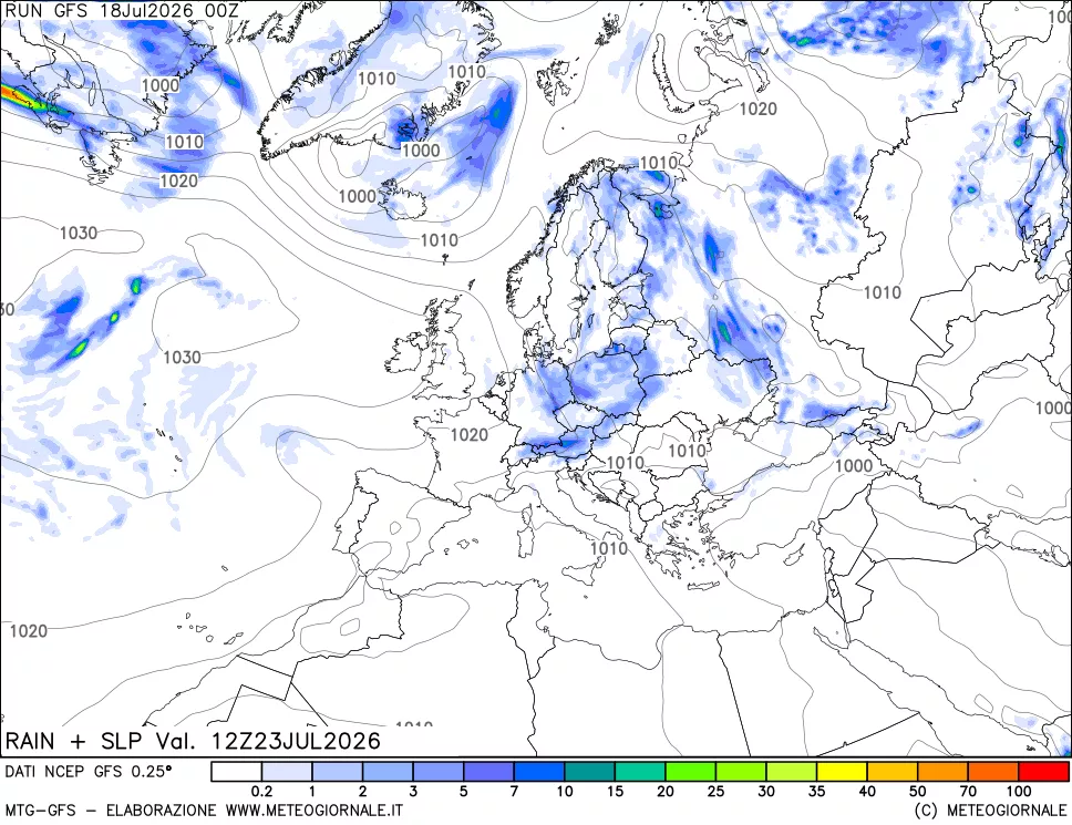mappa Precipitazioni e pressione SLM