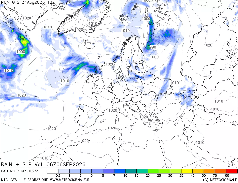 mappa Precipitazioni e pressione SLM