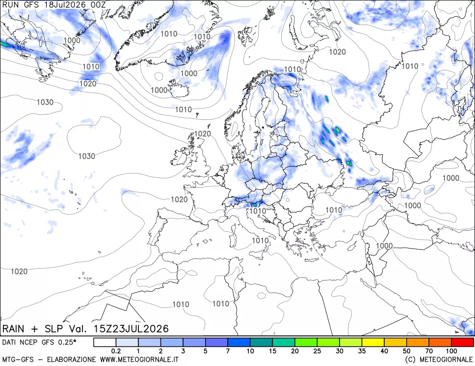 mappa Precipitazioni e pressione SLM