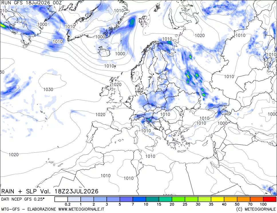 mappa Precipitazioni e pressione SLM