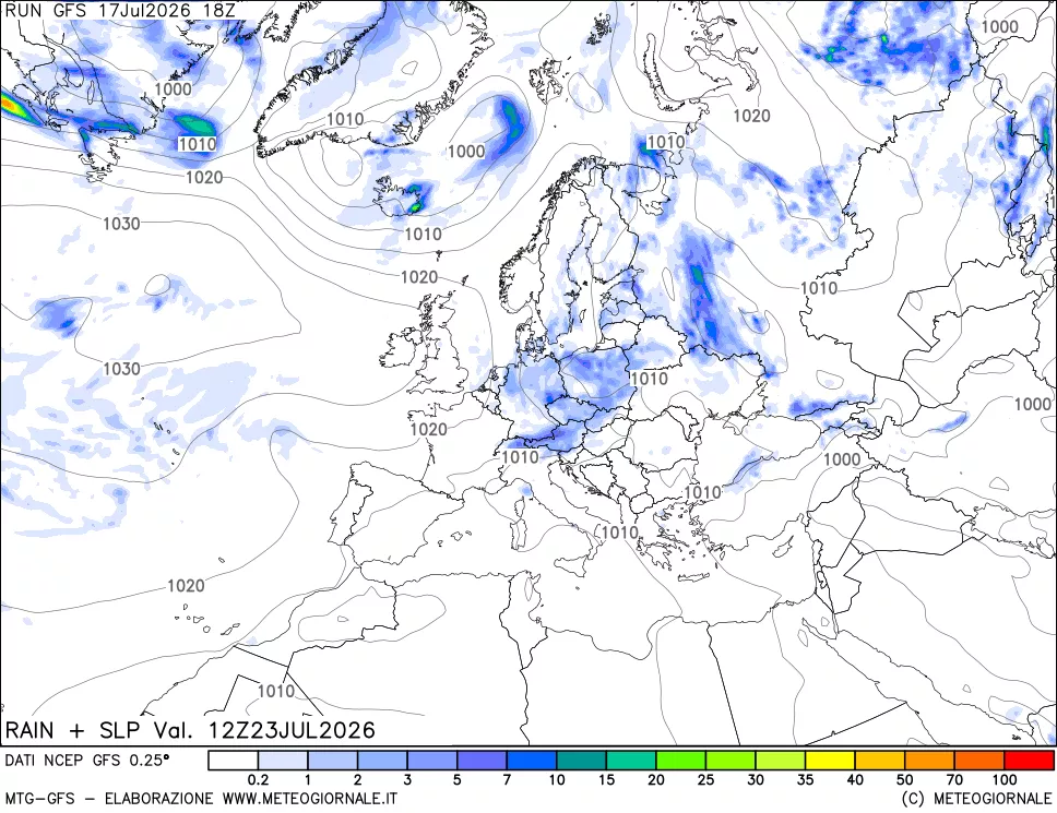 mappa Precipitazioni e pressione SLM