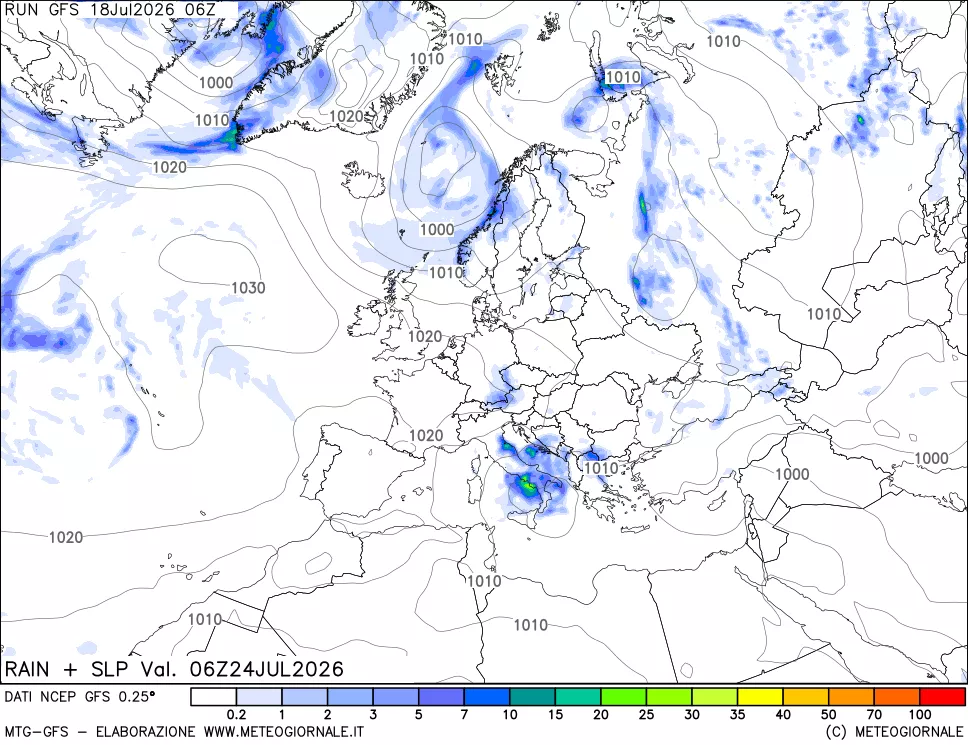 mappa Precipitazioni e pressione SLM