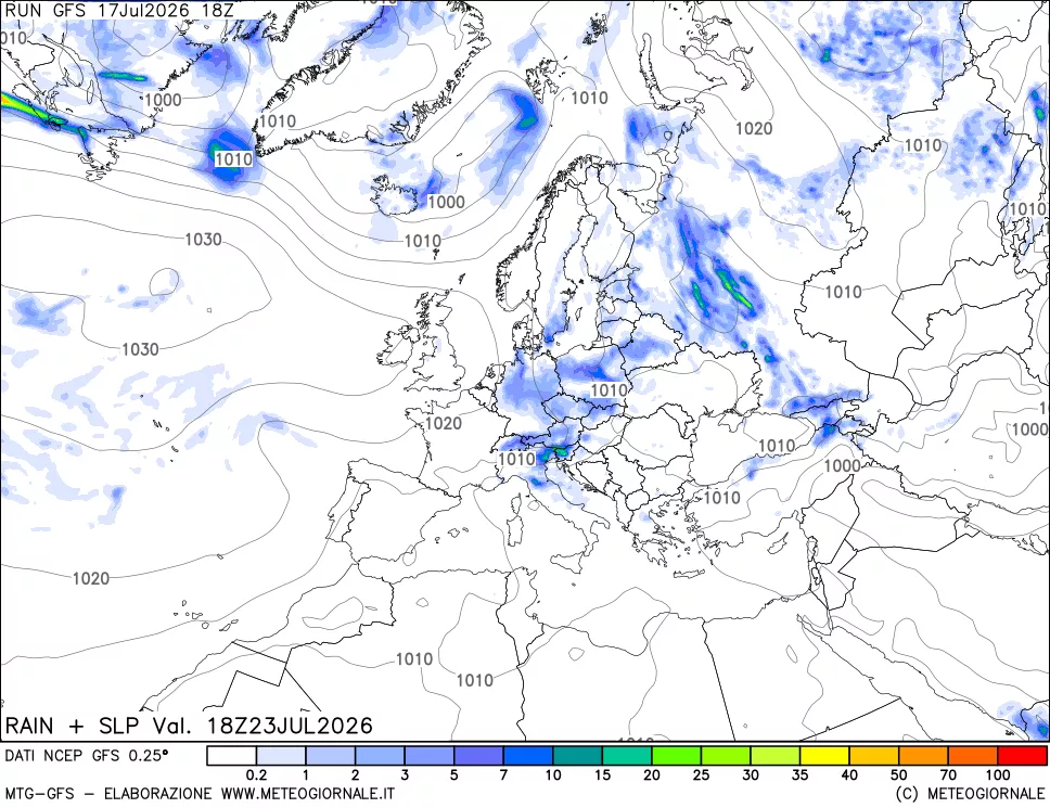 mappa Precipitazioni e pressione SLM
