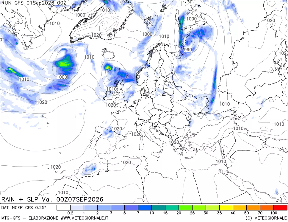 mappa Precipitazioni e pressione SLM