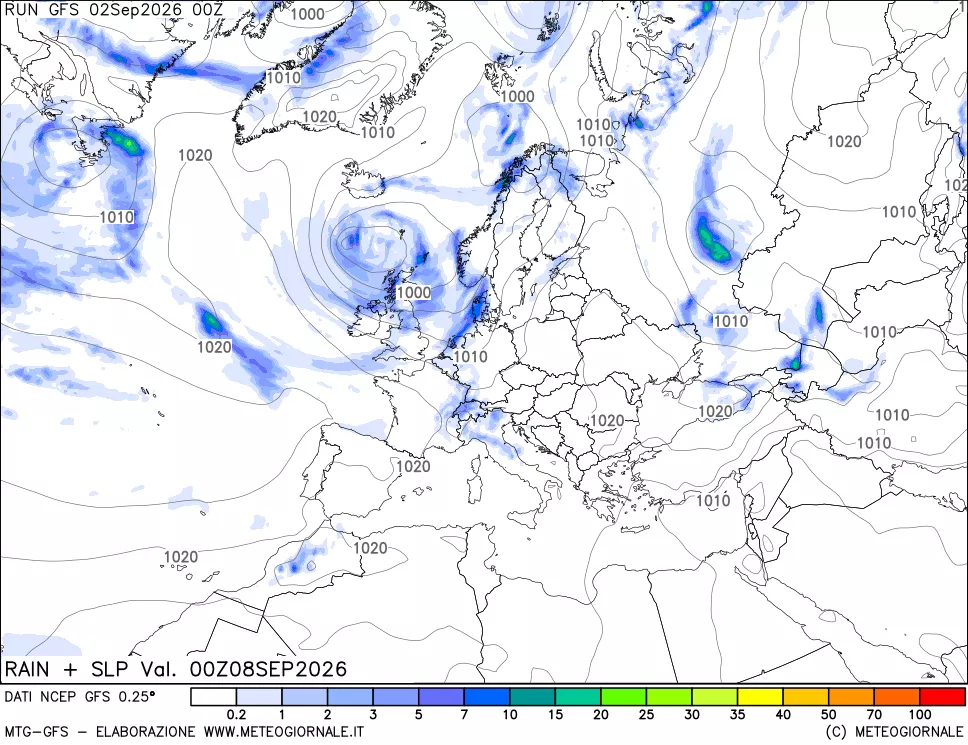 mappa Precipitazioni e pressione SLM