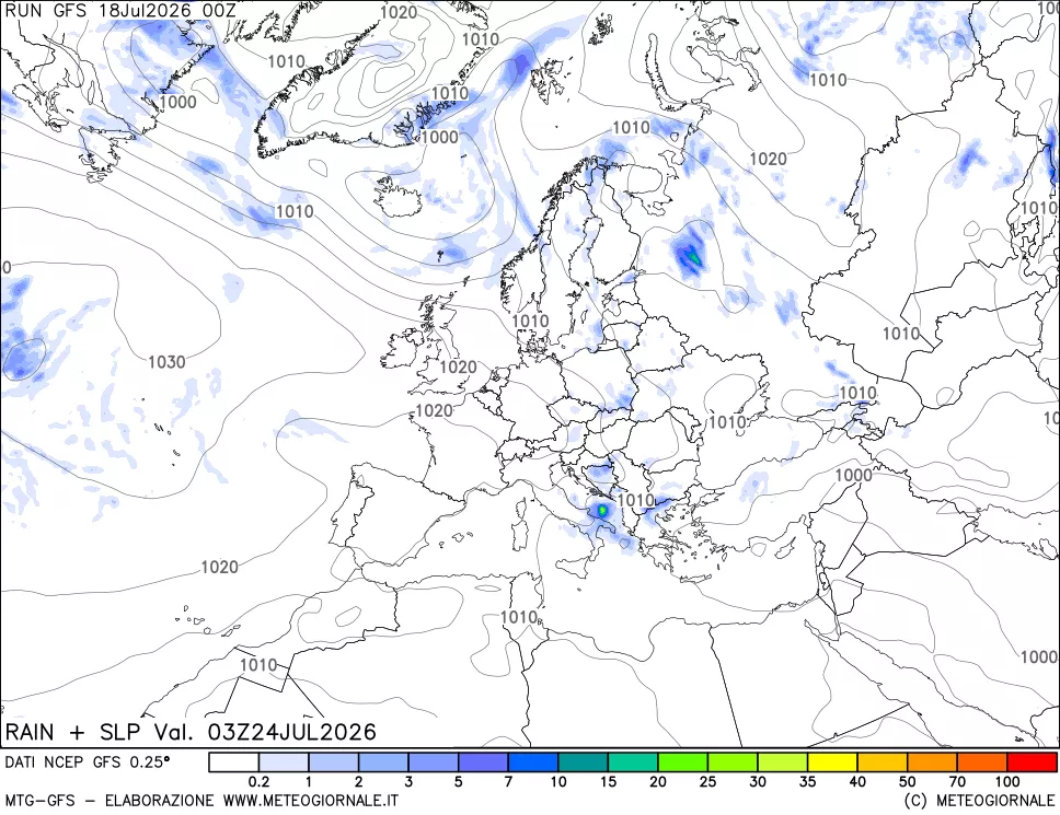 mappa Precipitazioni e pressione SLM