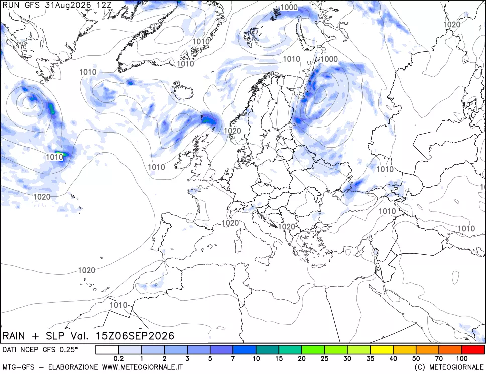 mappa Precipitazioni e pressione SLM