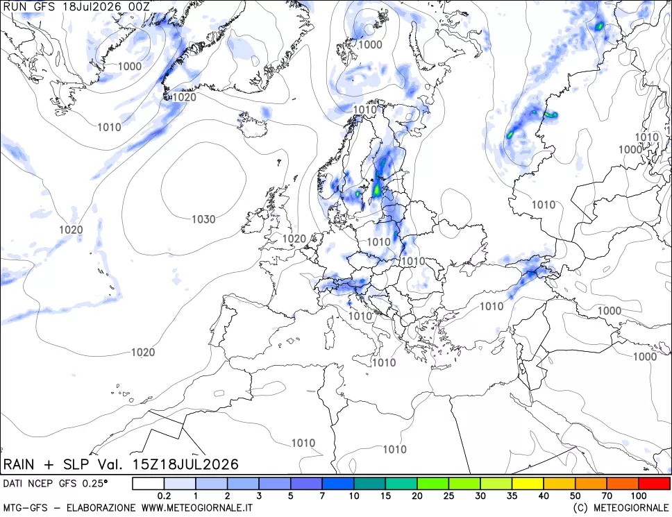 mappa Precipitazioni e pressione SLM