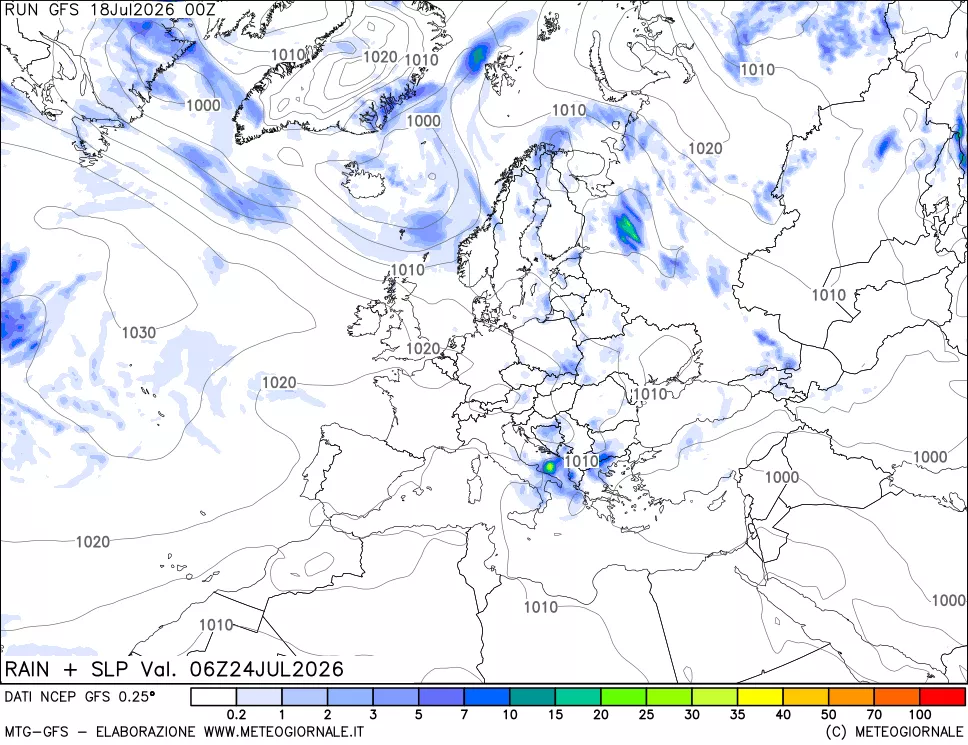 mappa Precipitazioni e pressione SLM