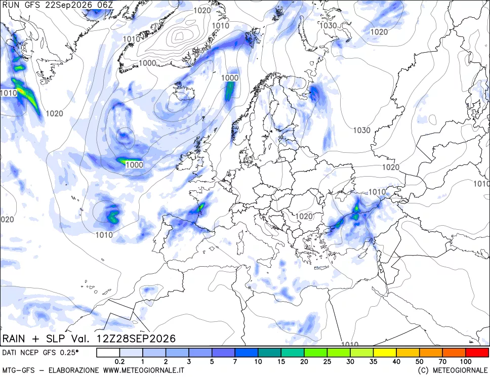 mappa Precipitazioni e pressione SLM
