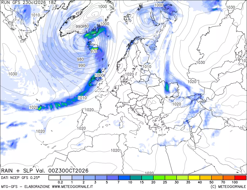 mappa Precipitazioni e pressione SLM