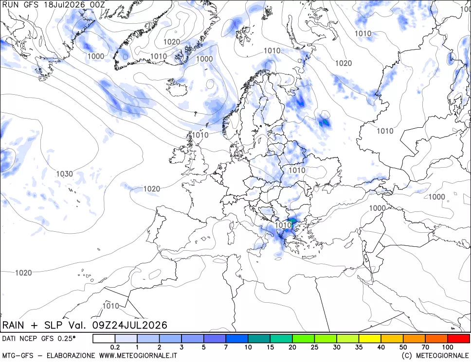 mappa Precipitazioni e pressione SLM