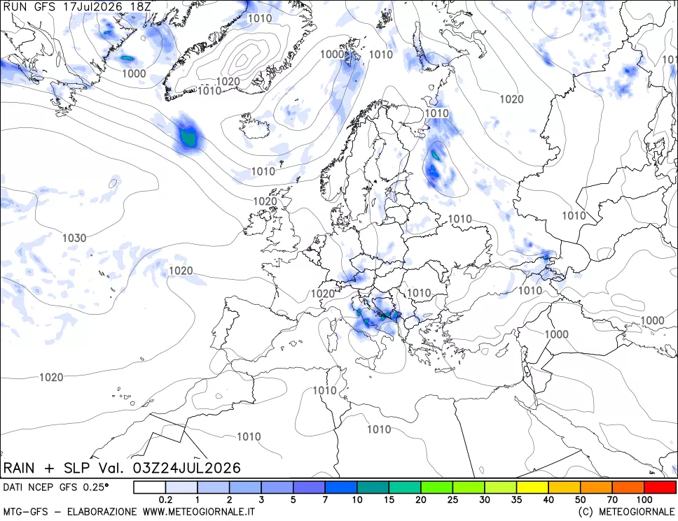 mappa Precipitazioni e pressione SLM