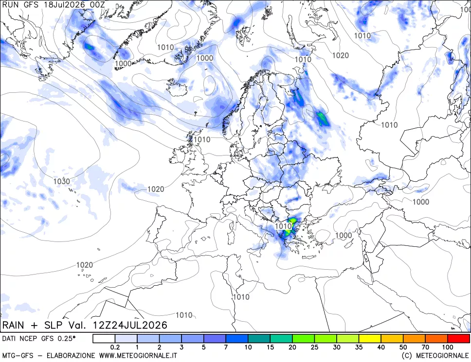 mappa Precipitazioni e pressione SLM