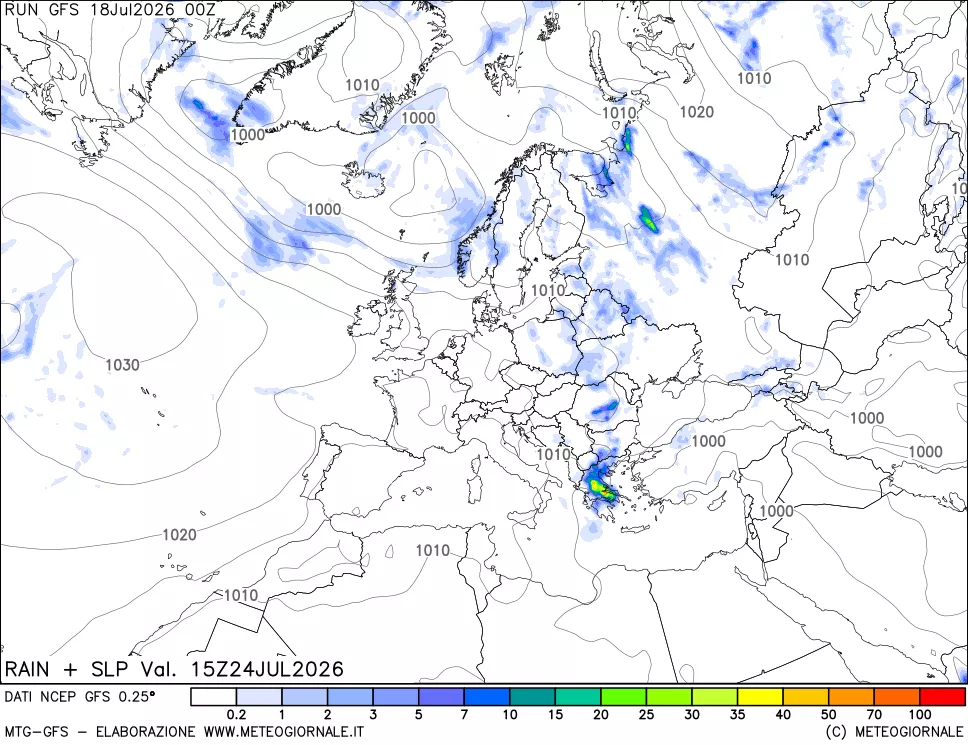 mappa Precipitazioni e pressione SLM