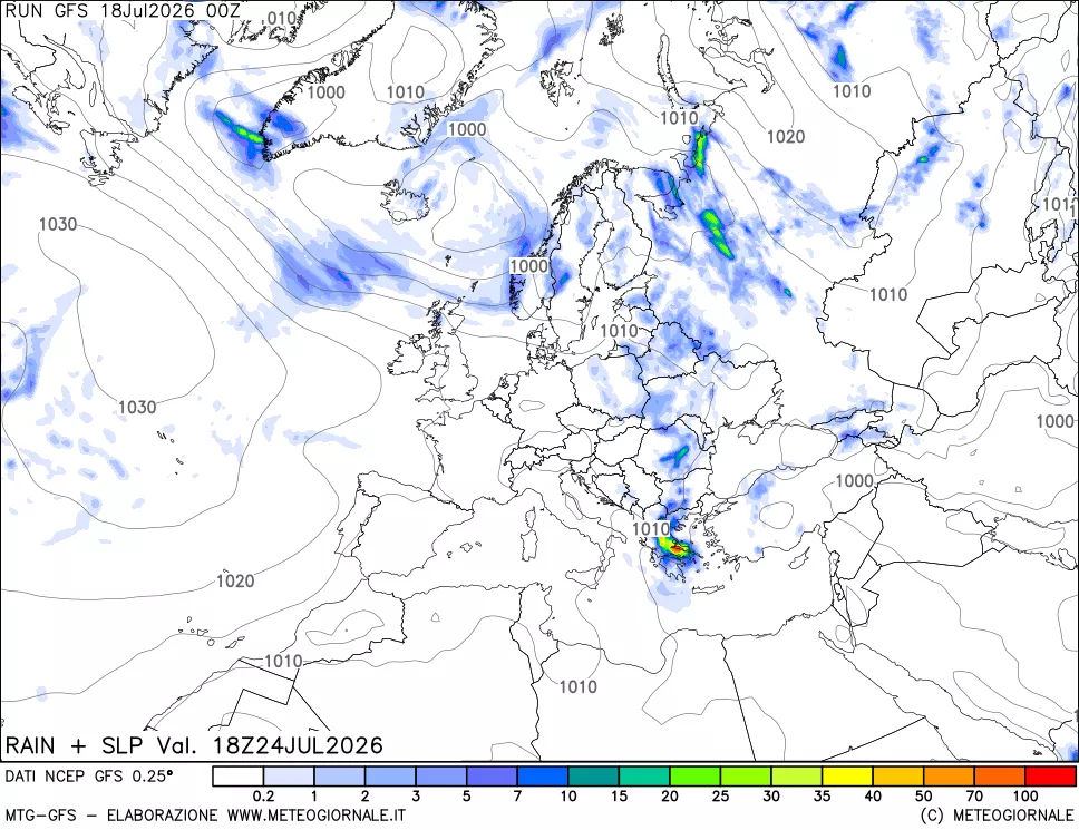 mappa Precipitazioni e pressione SLM