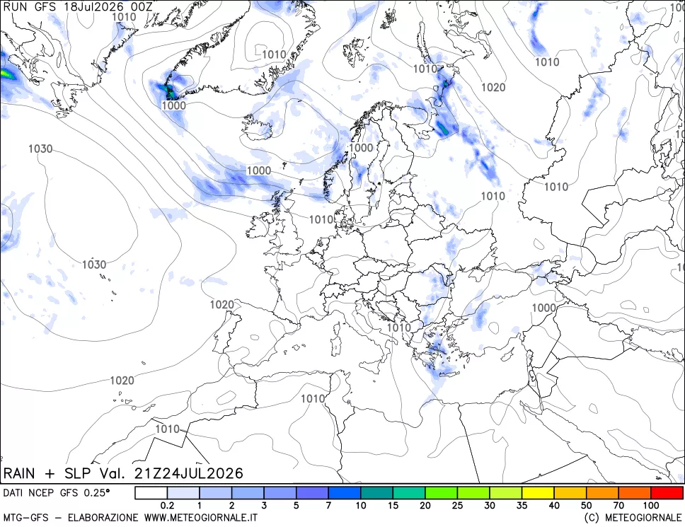 mappa Precipitazioni e pressione SLM