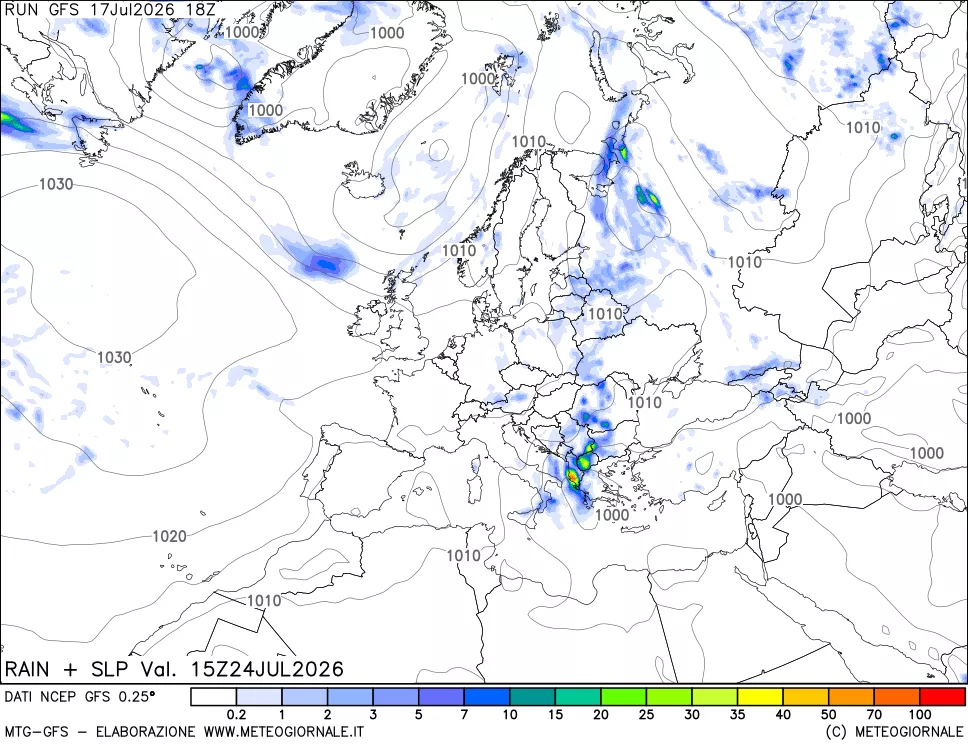 mappa Precipitazioni e pressione SLM