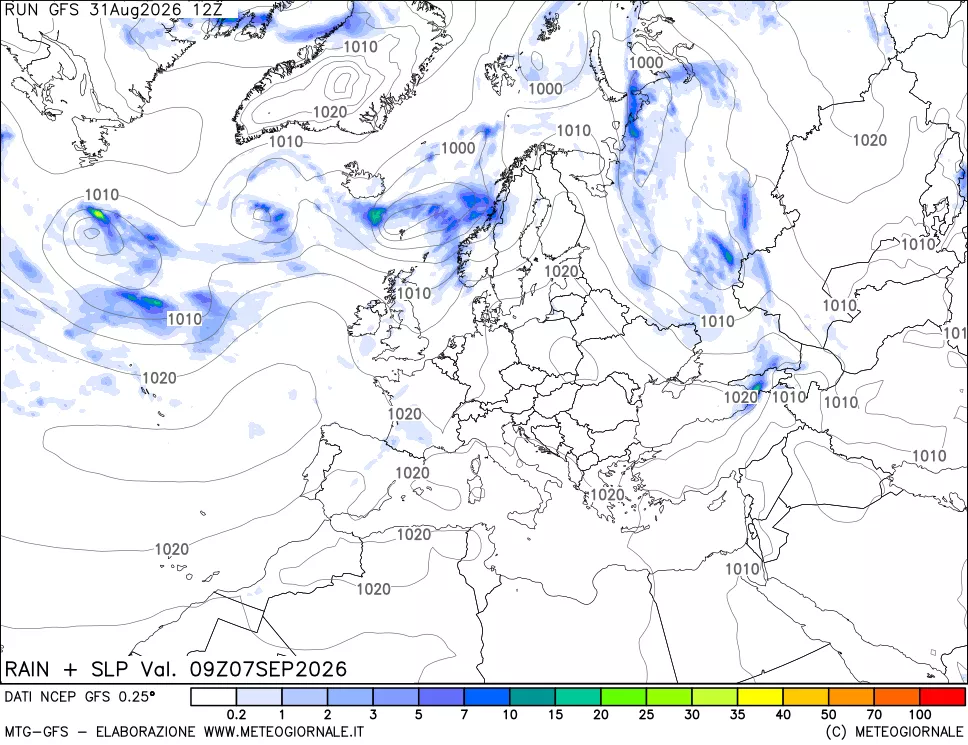 mappa Precipitazioni e pressione SLM