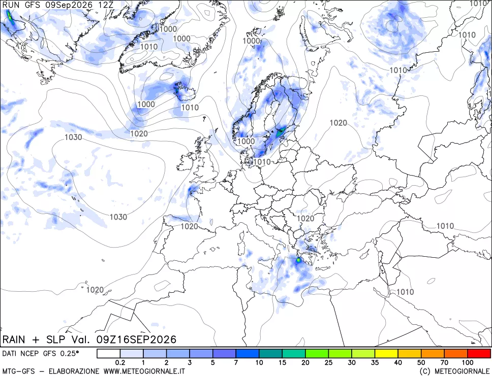 mappa Precipitazioni e pressione SLM