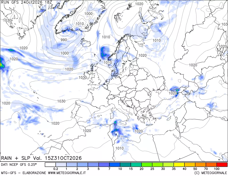 mappa Precipitazioni e pressione SLM
