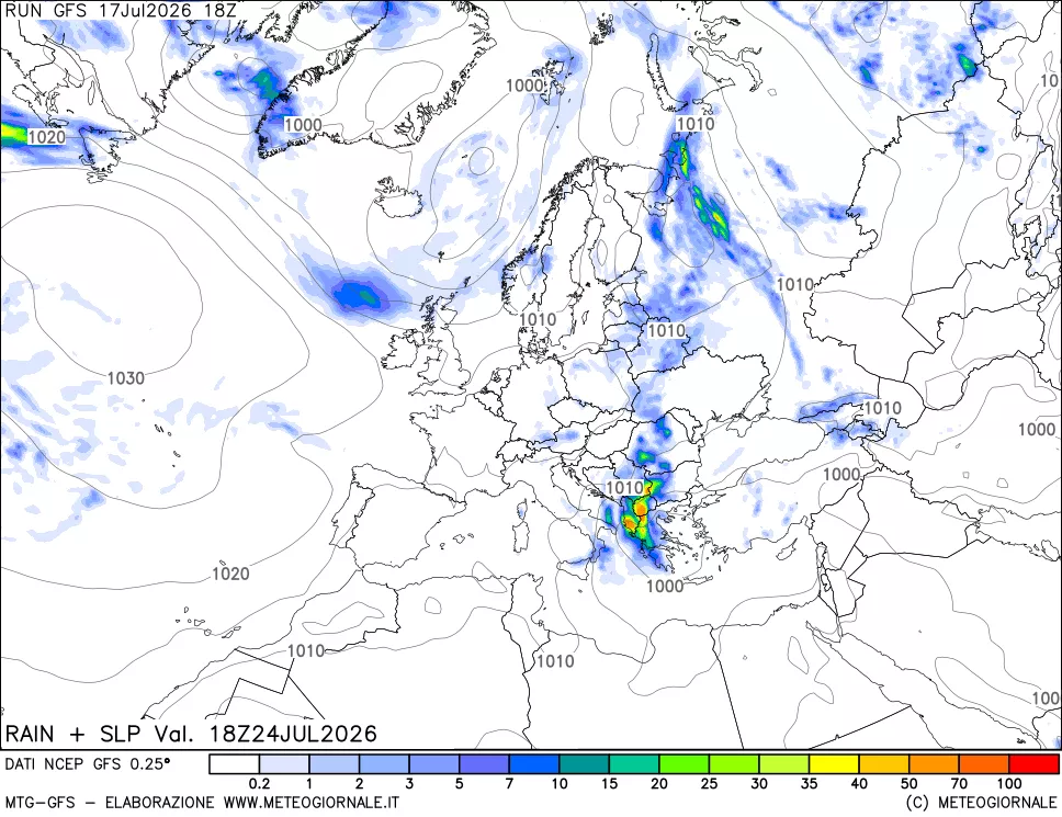 mappa Precipitazioni e pressione SLM