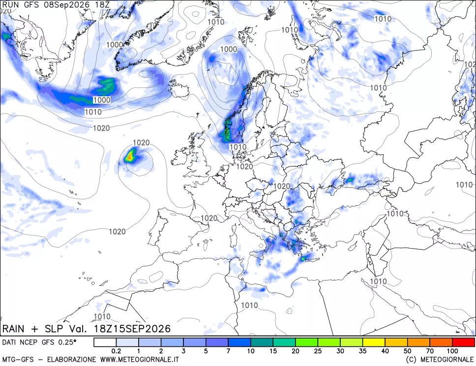 mappa Precipitazioni e pressione SLM