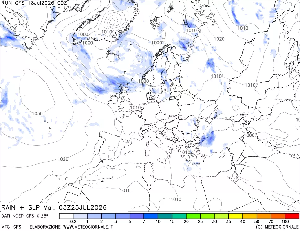 mappa Precipitazioni e pressione SLM