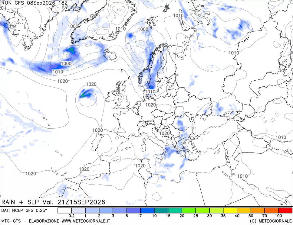mappa Precipitazioni e pressione SLM