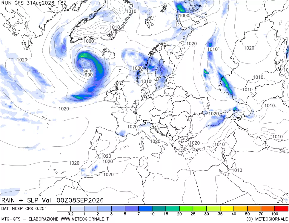 mappa Precipitazioni e pressione SLM