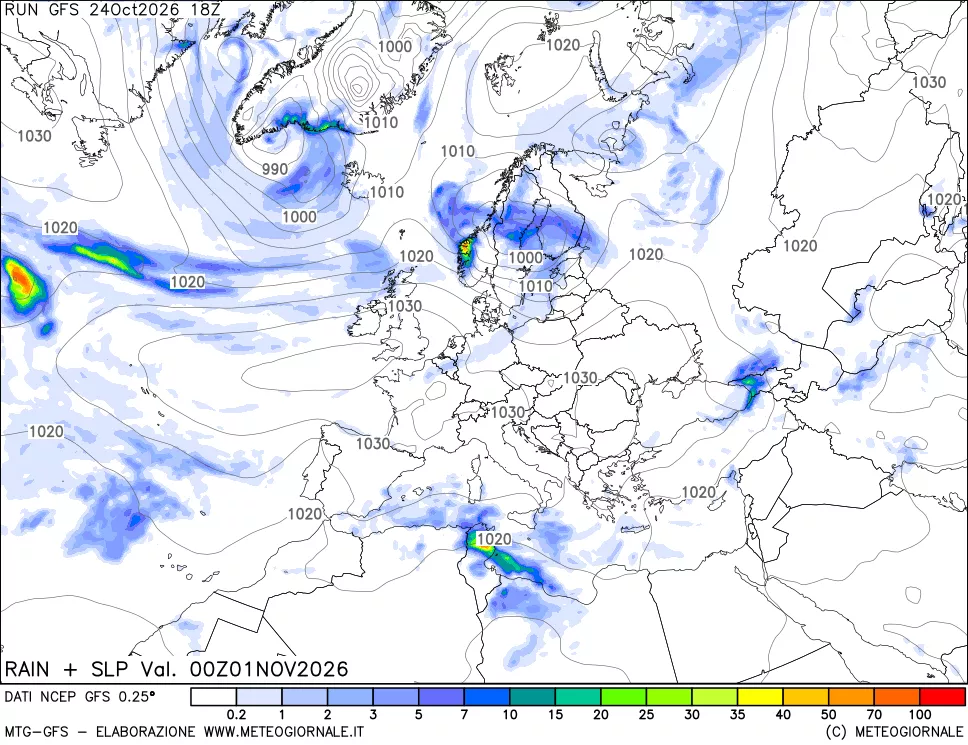 mappa Precipitazioni e pressione SLM