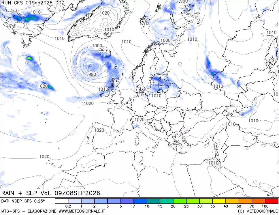 mappa Precipitazioni e pressione SLM