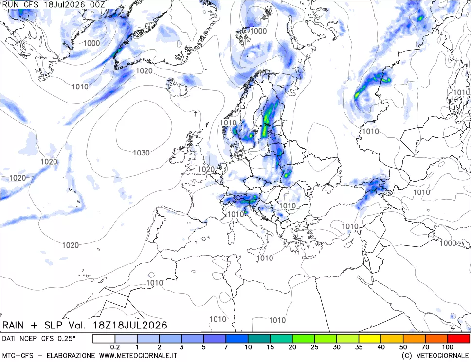 mappa Precipitazioni e pressione SLM