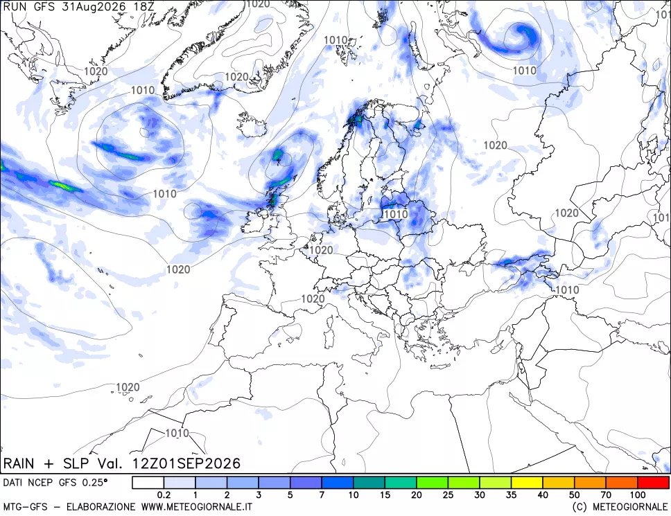mappa Precipitazioni e pressione SLM